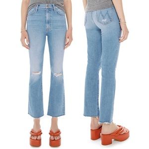 Mother The Hustler Ankle Fray Distressed Raw Hem Med Wash Thrilling Shots Jeans